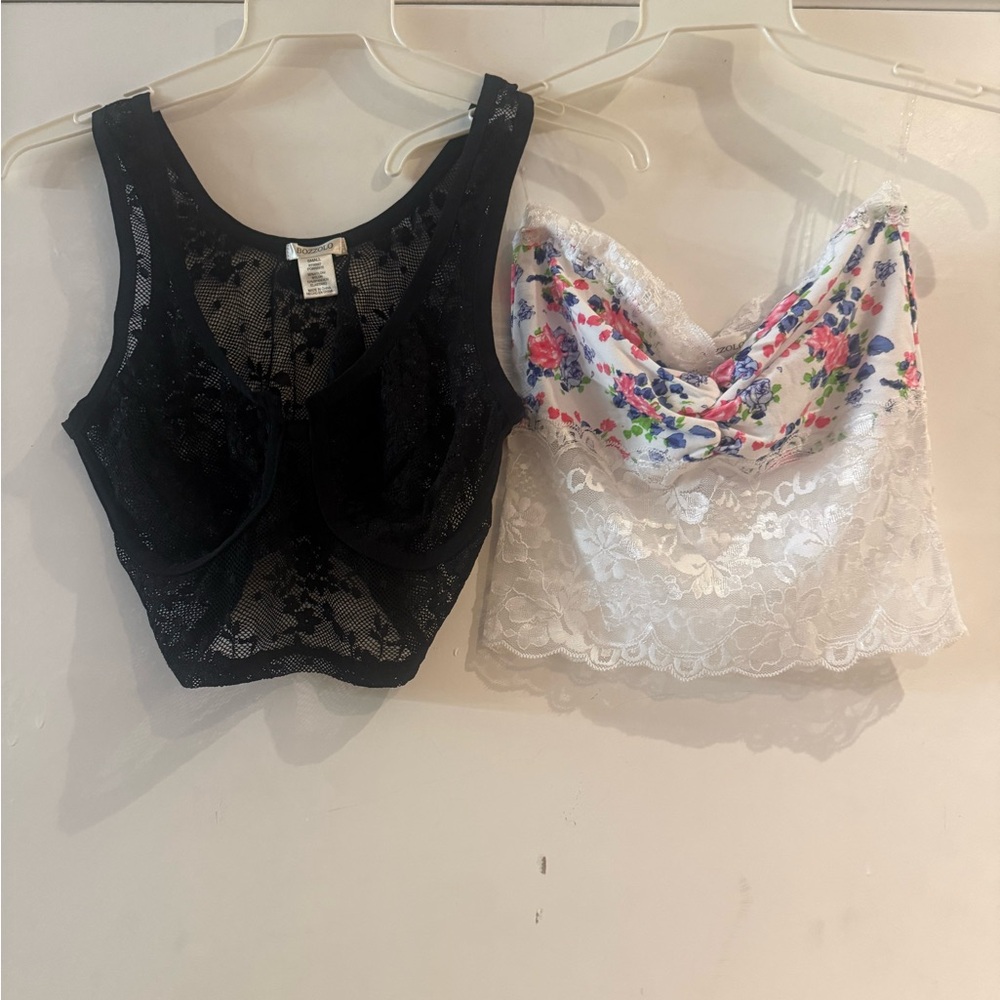 Black Lace and Floral Lace Crop Tops
